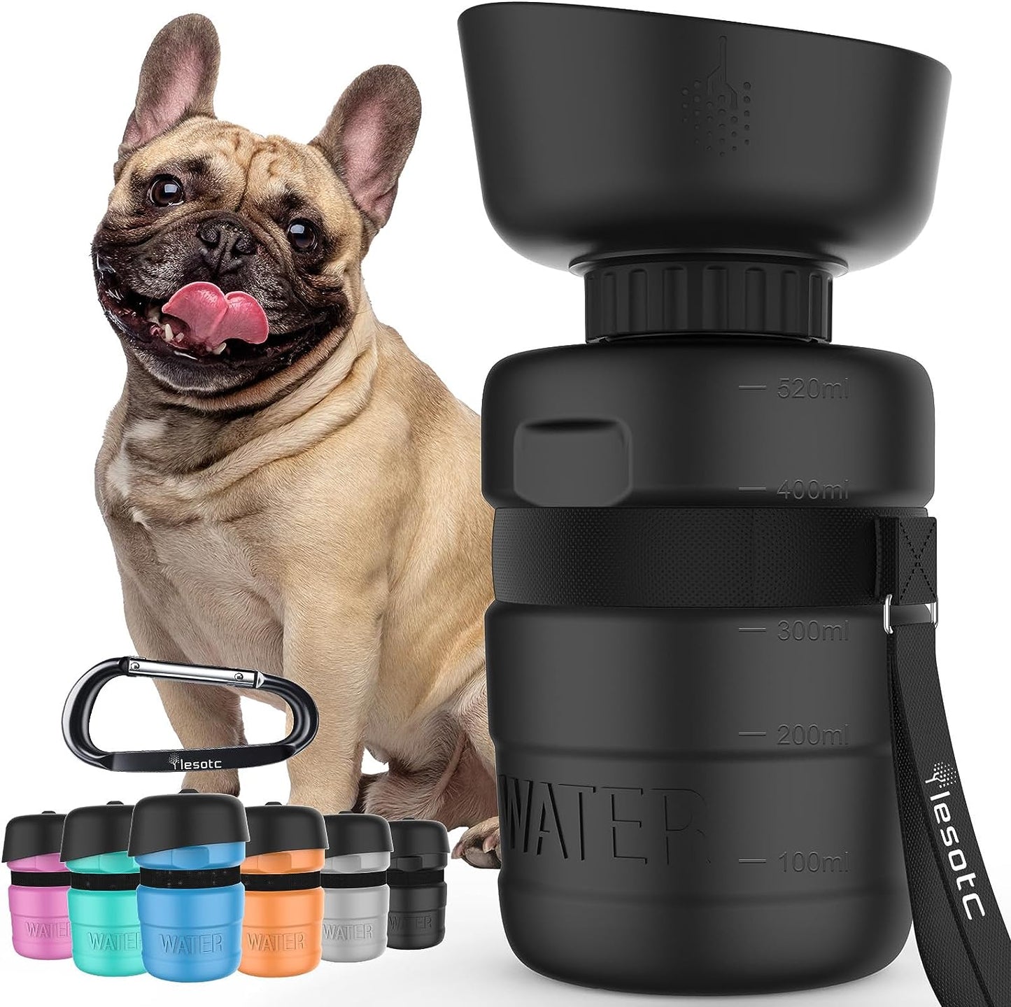 Dog Travel Water Bottle with Built-In Bowl