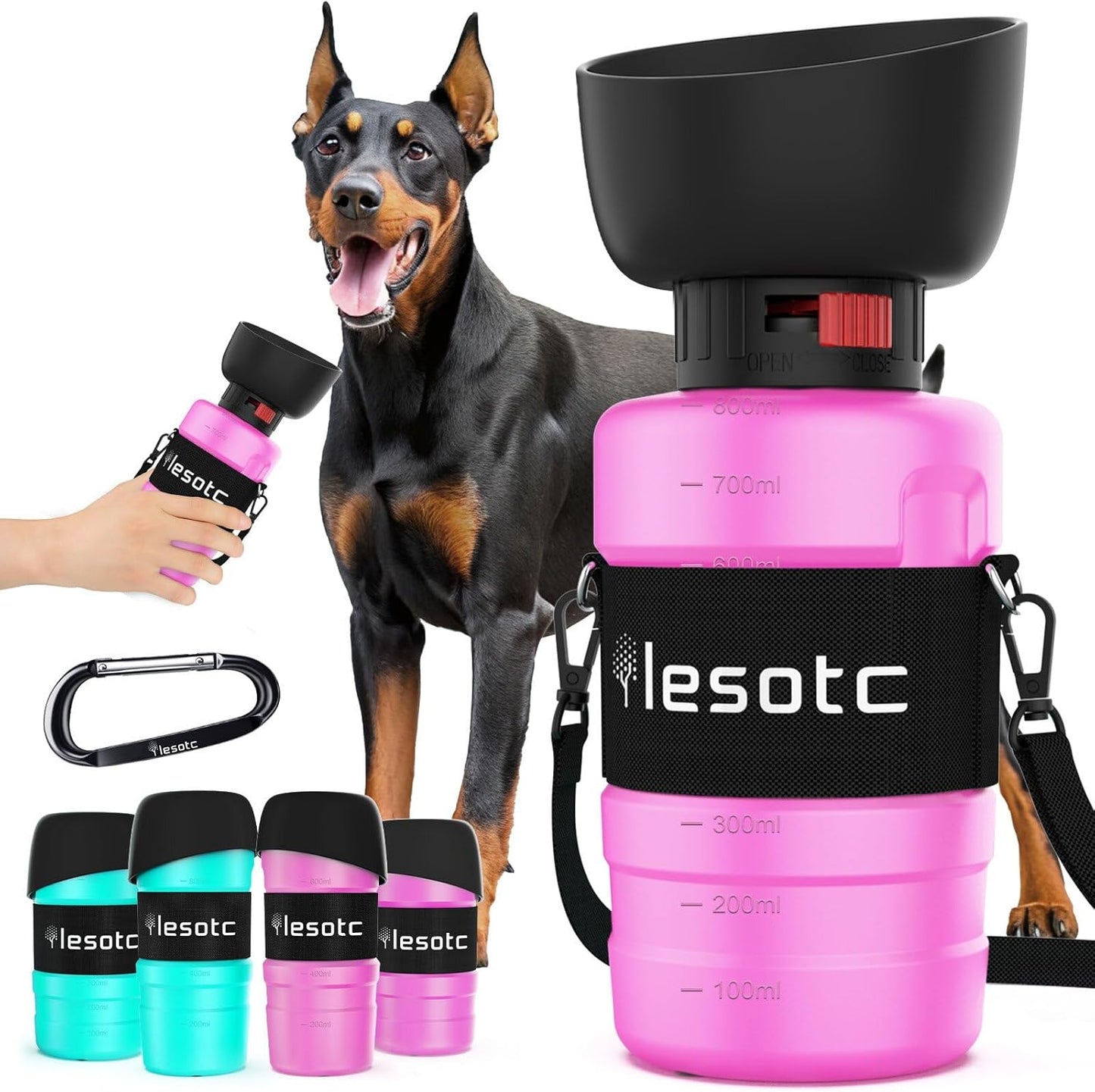 Dog Travel Water Bottle with Built-In Bowl