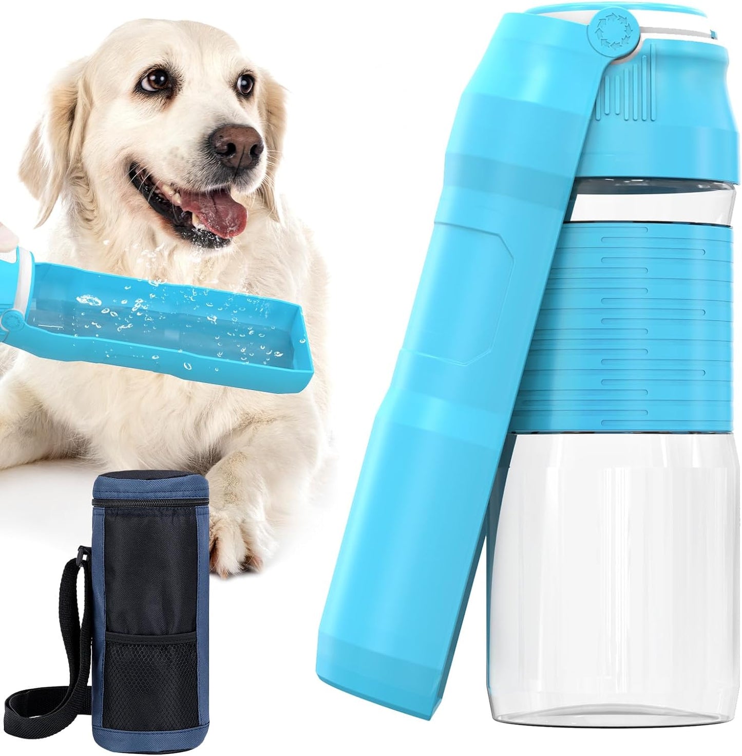 Dog Travel Water Bottle with Built-In Bowl