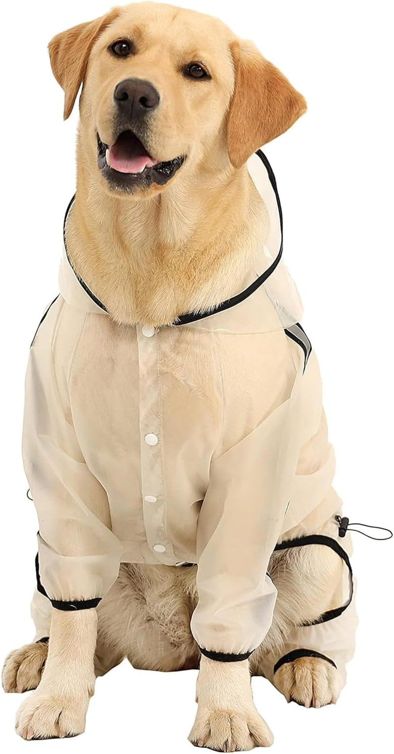 Dog Raincoat, Dog Hooded Slicker Poncho, 4 Legs Dog Rain Jacket with Reflective Stripe, Transparent Water Proof Resistant Dog Rain Snow Clothes for Small Medium Large Dogs
