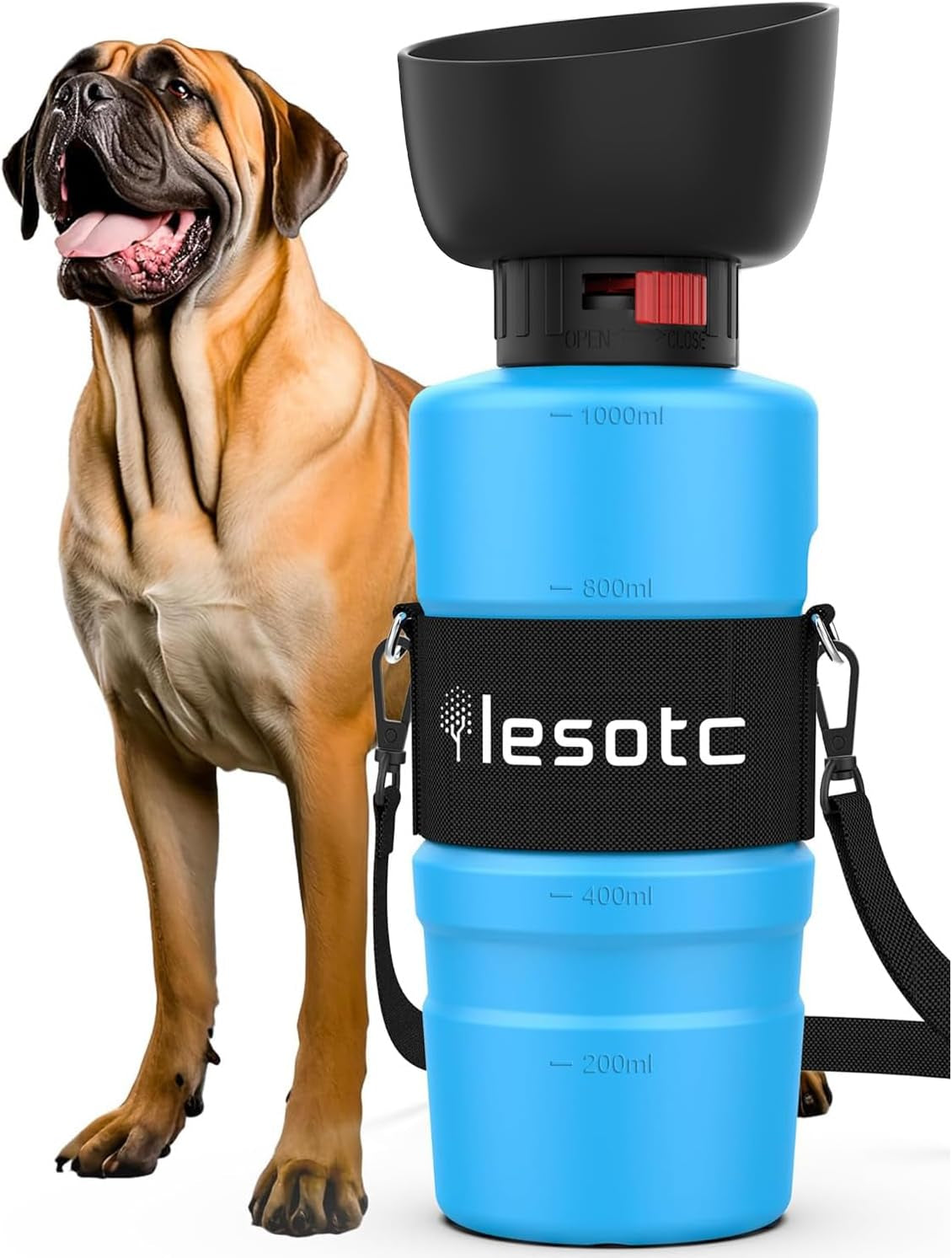 Dog Travel Water Bottle with Built-In Bowl