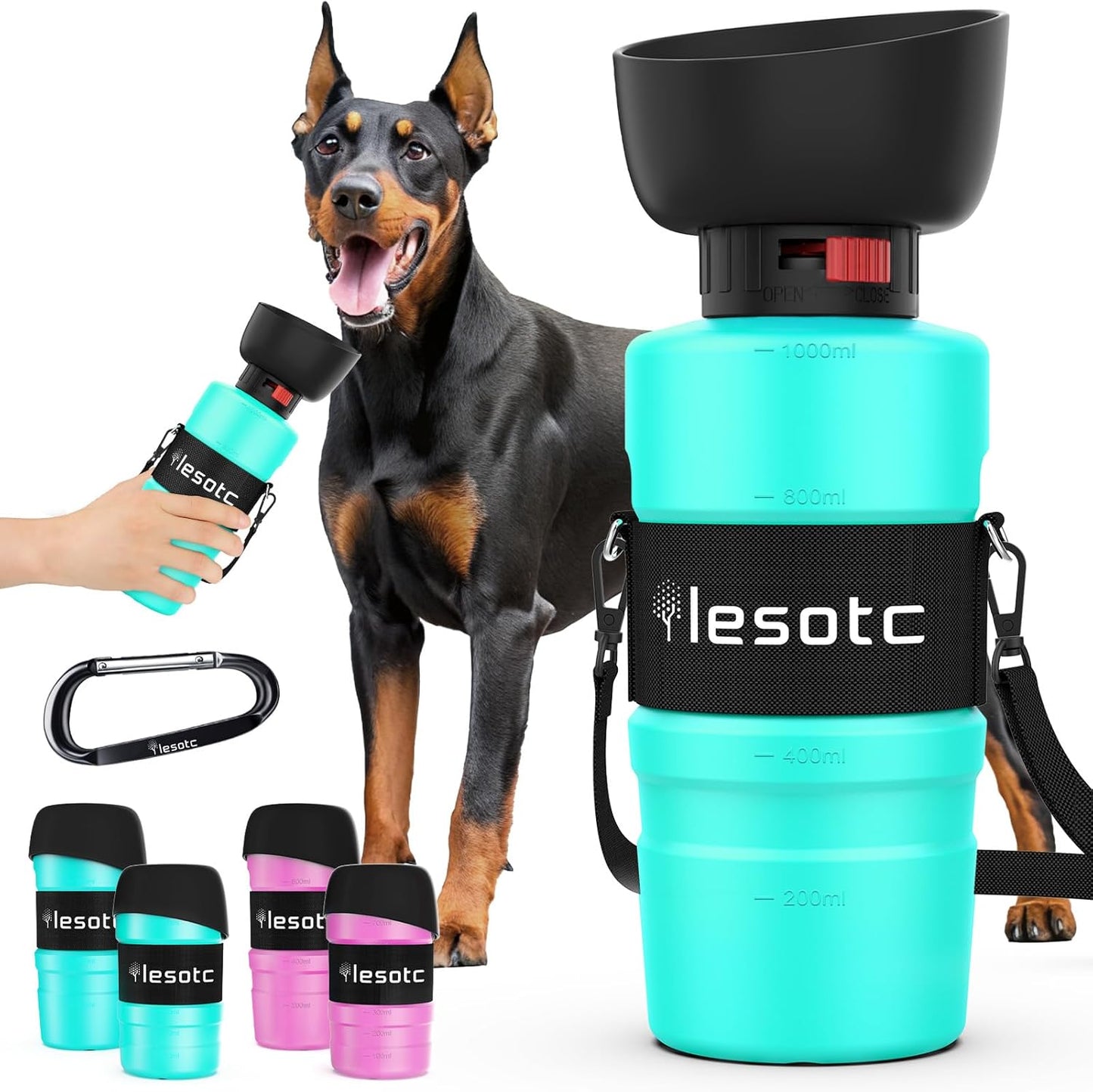 Dog Travel Water Bottle with Built-In Bowl