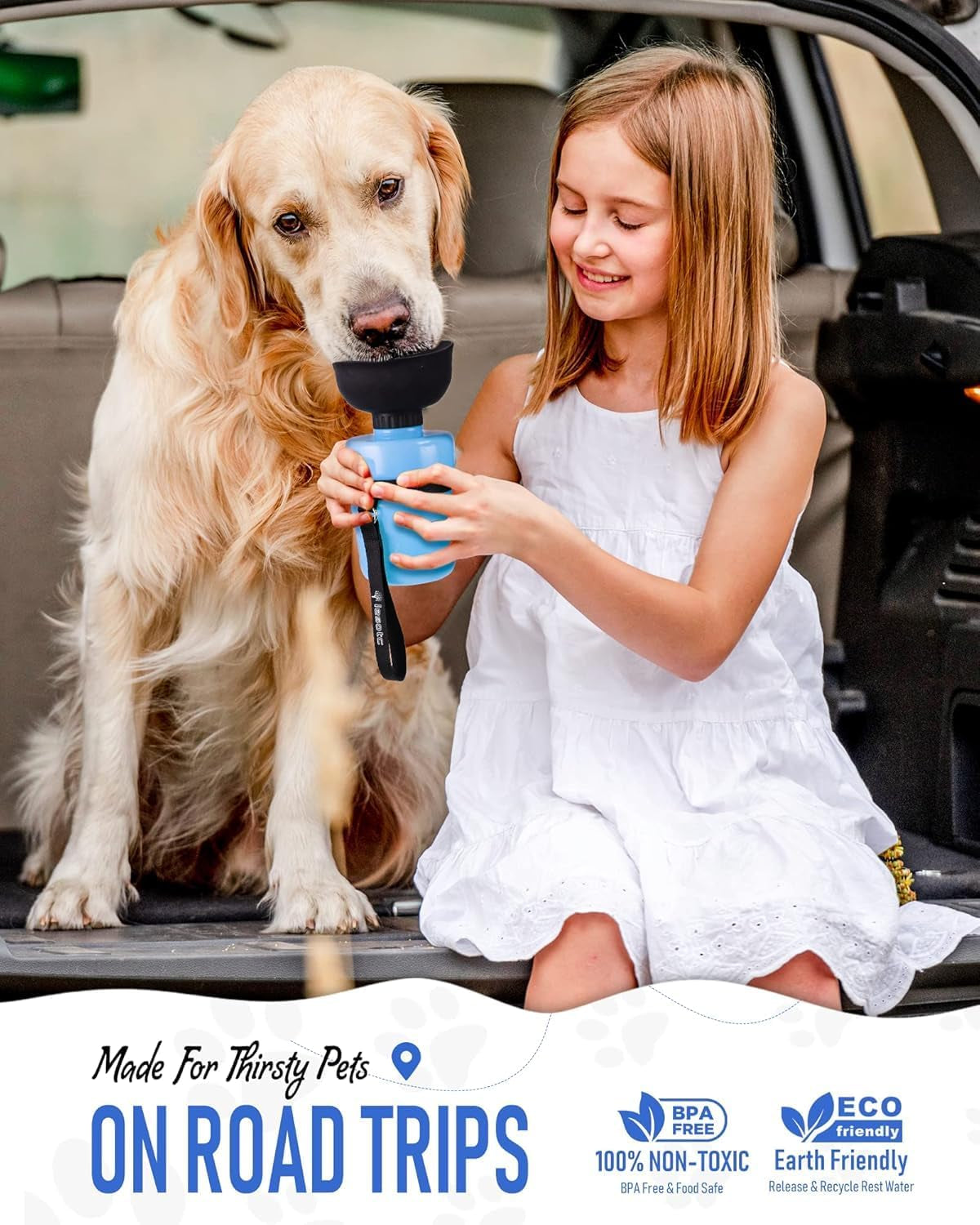 Dog Travel Water Bottle with Built-In Bowl