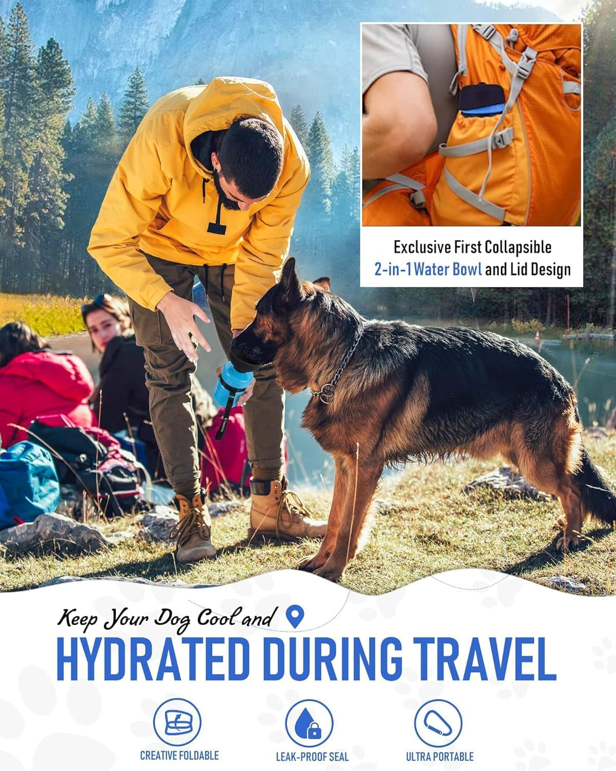 Dog Travel Water Bottle with Built-In Bowl