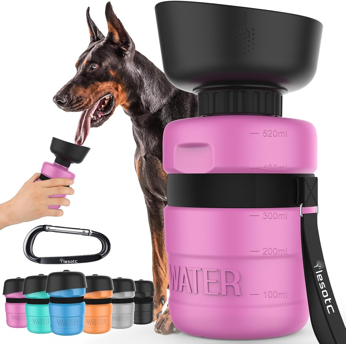 Dog Travel Water Bottle with Built-In Bowl