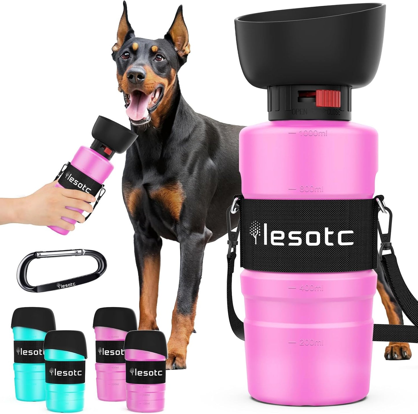 Dog Travel Water Bottle with Built-In Bowl