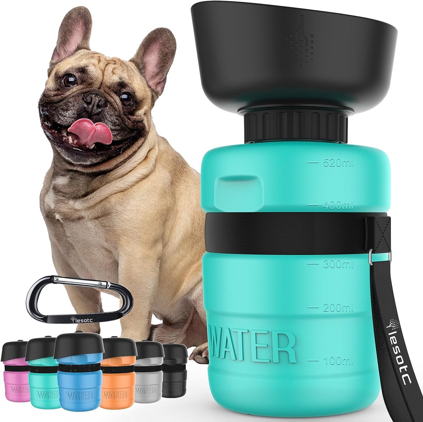 Dog Travel Water Bottle with Built-In Bowl