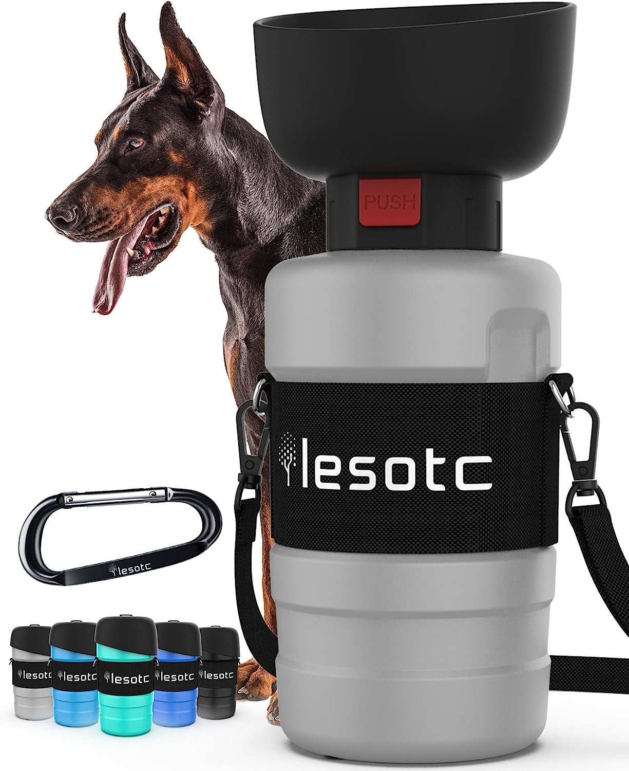 Dog Travel Water Bottle with Built-In Bowl