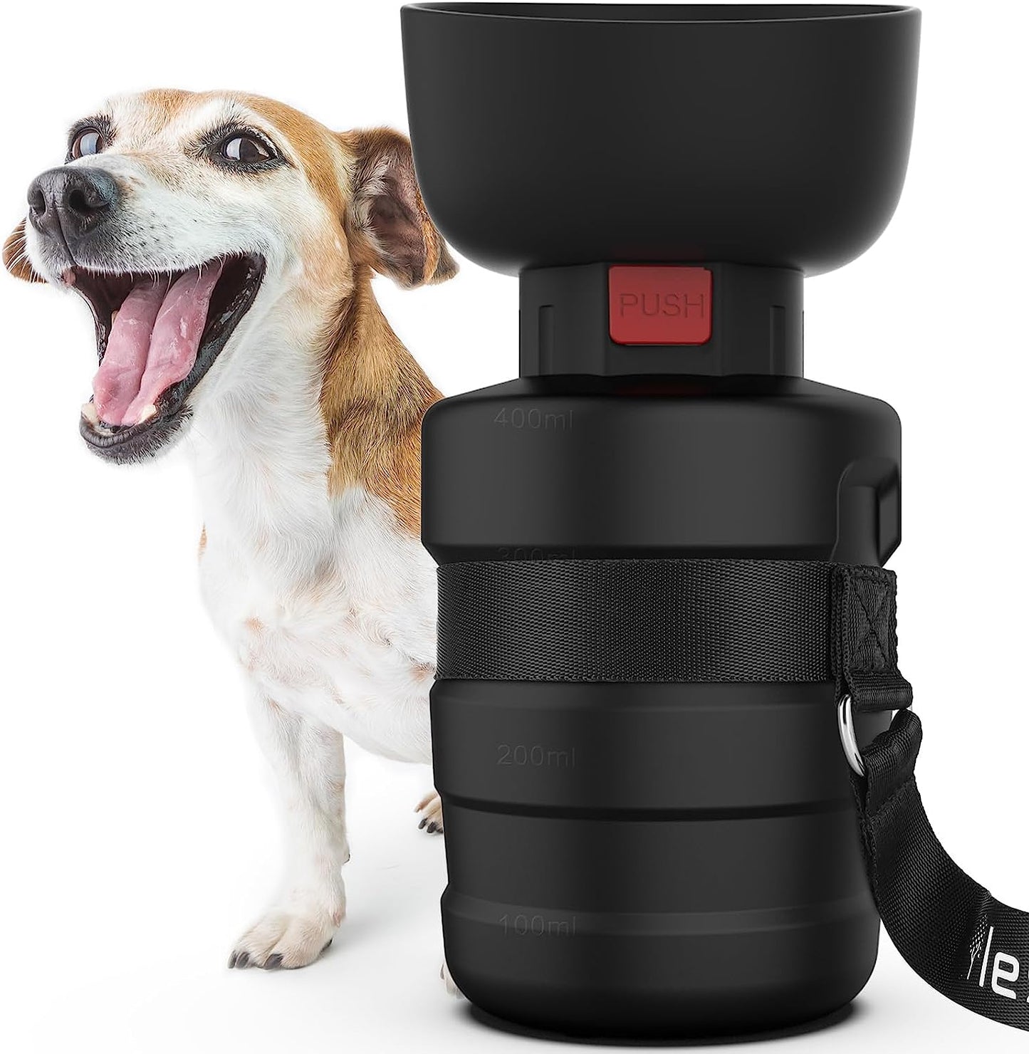 Dog Travel Water Bottle with Built-In Bowl
